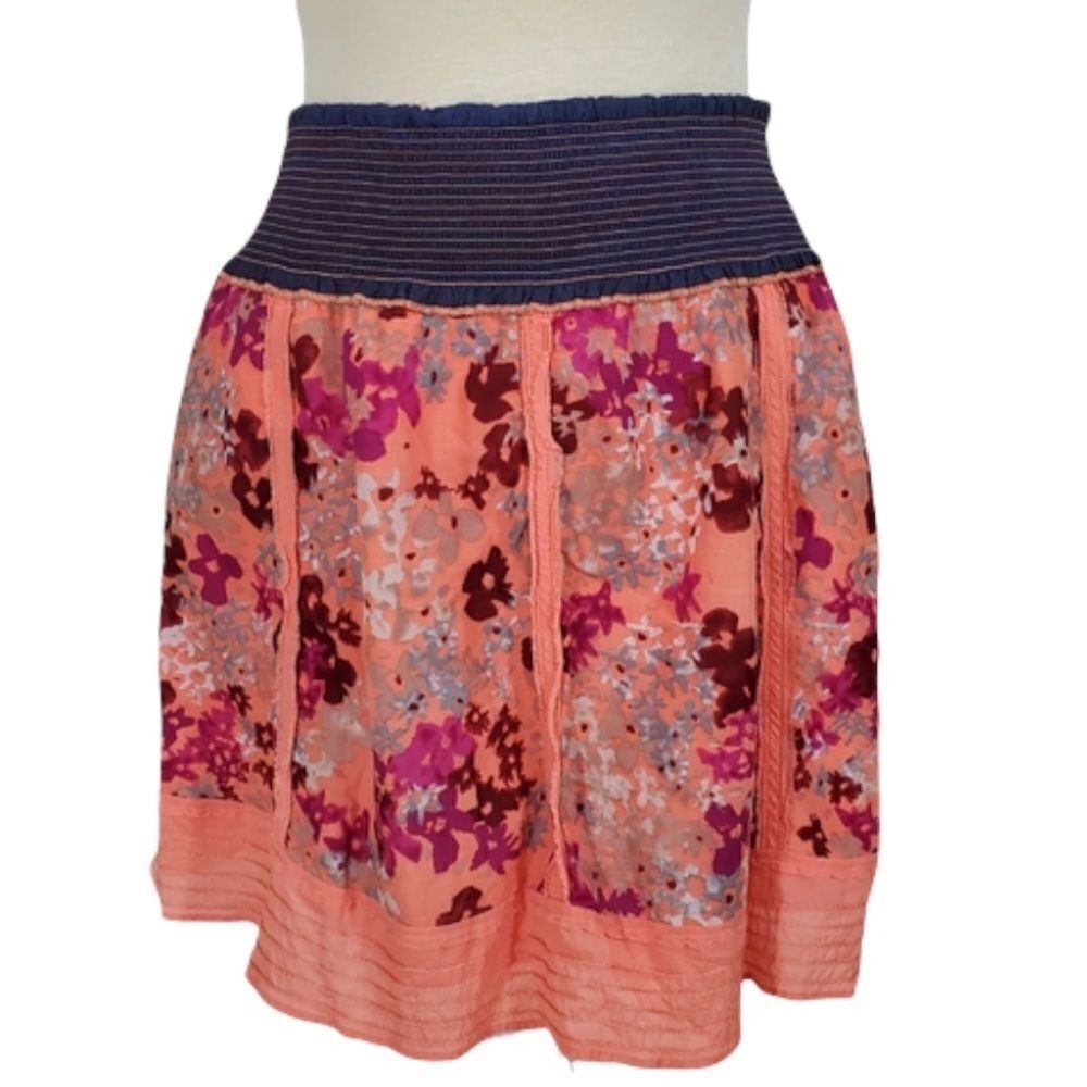 Free People Pink Floral Peasant Elastic Skirt